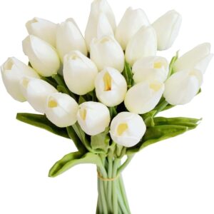 20pcs White Flowers Artificial Tulip Silk Fake Flowers