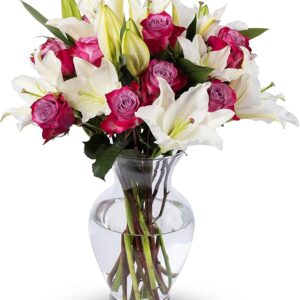 Lavender Roses & Lilies, Glass Vase Included