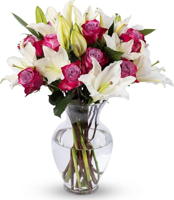 Lavender Roses & Lilies, Glass Vase Included